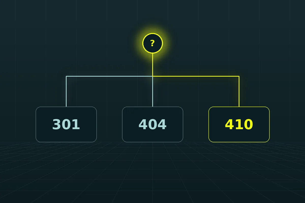 Équivalent pertinent : 301. Absence possiblement temporaire : 404. Suppression définitive : 410.