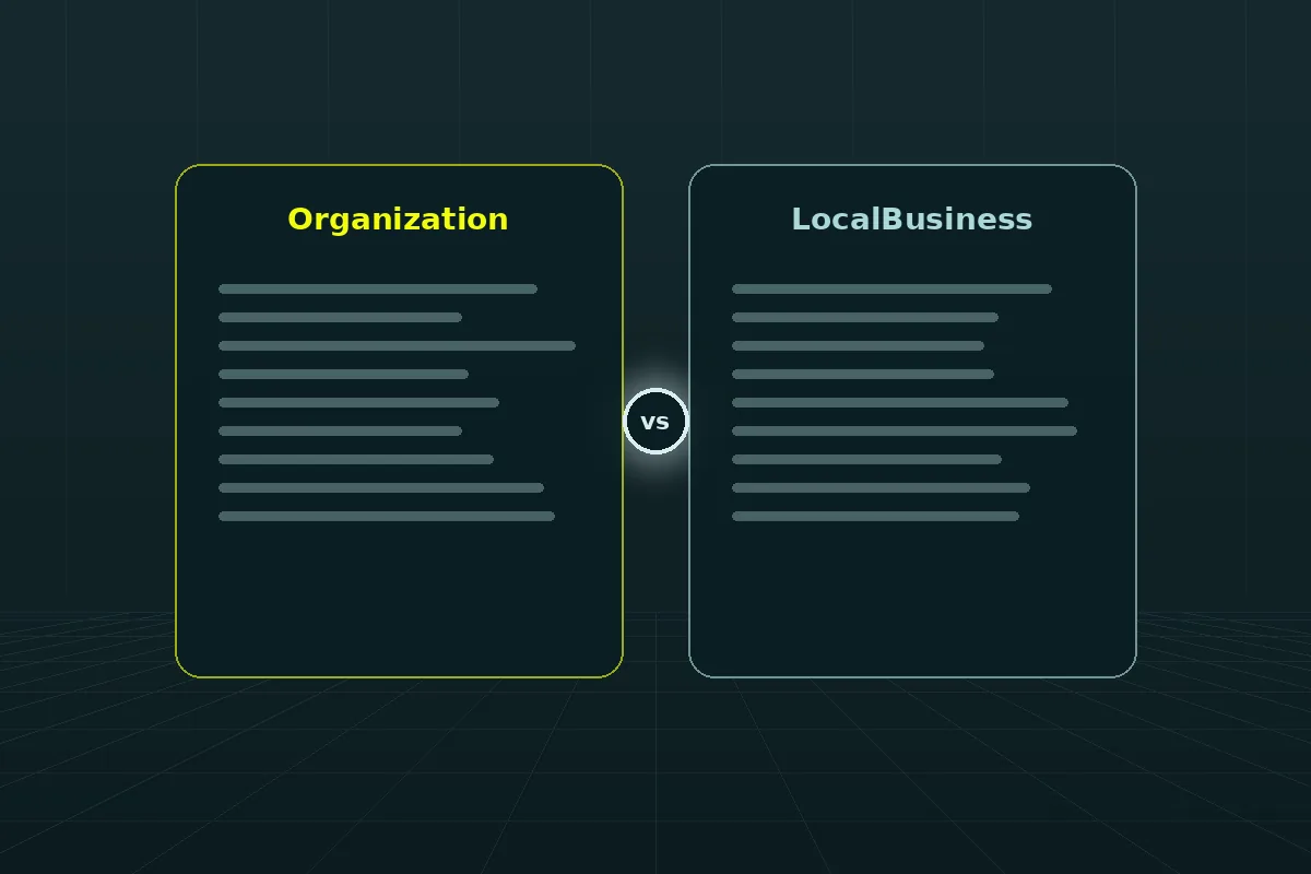 Organization décrit l’entité ; LocalBusiness décrit un lieu physique accueillant des clients.