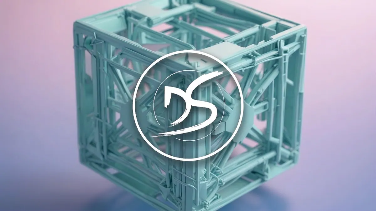 Univers visuel Devsource avec cube 3D, déclinaison bleue