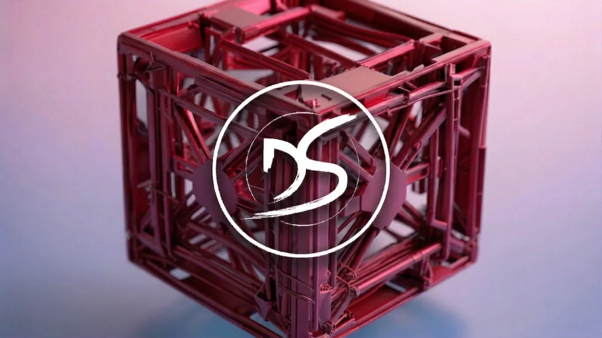 Univers visuel Devsource avec cube 3D, déclinaison rouge