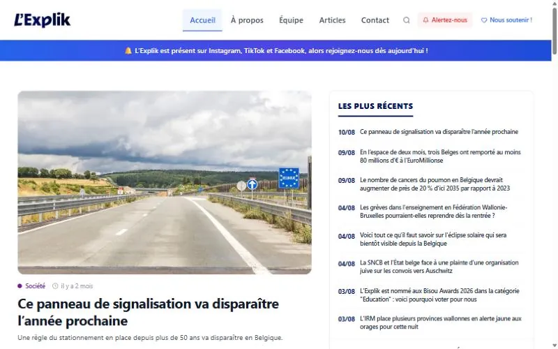 Page d’accueil du site lexplik.be, média d’actualité belge anciennement Politiquensemble