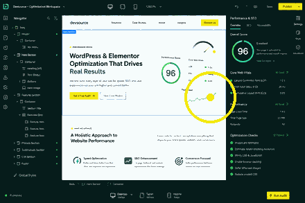 Animation montrant la zone de contrôle responsive et performance d’un