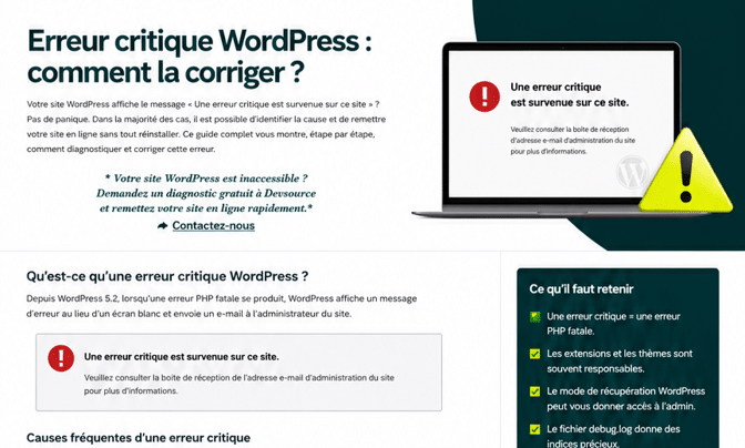 wordpress erreur critique | Devsource by Maxime GUINARD